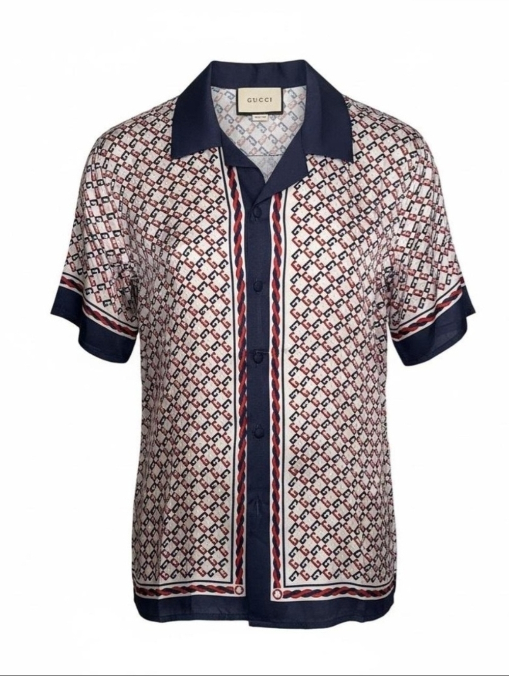 Gucci GG logo pattern silk bowling shirt, L